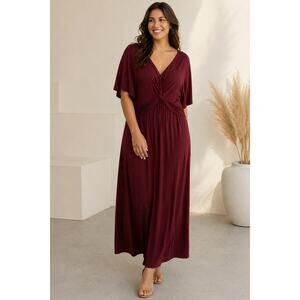 Soma Bra Dress XL Burgundy Twist Front Midi Maxi Built In Shelf Bra Soft Stretch